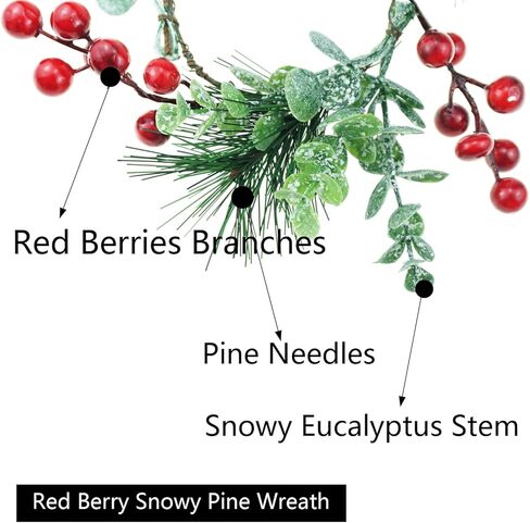 FAZHBARY 4 PCS Small Red Berry Wreath Artificial Berries Pine Needles Candle Ring Garland with Snowy Eucalyptus Stem for Christmas Ornaments Decor in Saudi Arabia