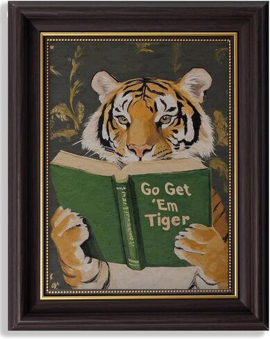 Vintage Framed Wall Art Motivational Tiger Go Get’Em Tiger Animal Reading Painting Picture Wall Decor Humorous Bookworm Poster Print Artwork for Library Office Or Study Home Decoration in Saudi Arabia