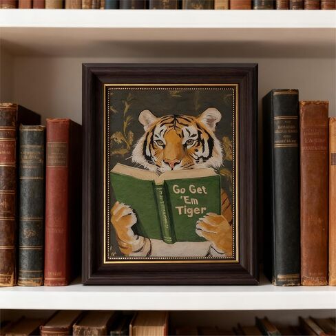 Vintage Framed Wall Art Motivational Tiger Go Get’Em Tiger Animal Reading Painting Picture Wall Decor Humorous Bookworm Poster Print Artwork for Library Office Or Study Home Decoration in Saudi Arabia