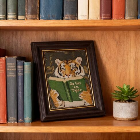 Vintage Framed Wall Art Motivational Tiger Go Get’Em Tiger Animal Reading Painting Picture Wall Decor Humorous Bookworm Poster Print Artwork for Library Office Or Study Home Decoration in Saudi Arabia