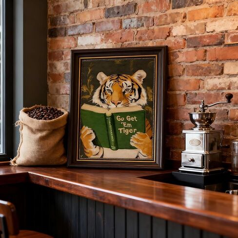 Vintage Framed Wall Art Motivational Tiger Go Get’Em Tiger Animal Reading Painting Picture Wall Decor Humorous Bookworm Poster Print Artwork for Library Office Or Study Home Decoration in Saudi Arabia