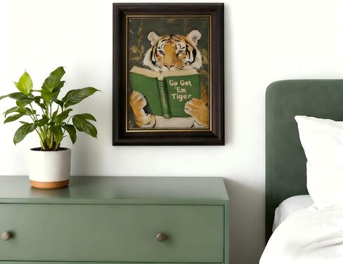 Vintage Framed Wall Art Motivational Tiger Go Get’Em Tiger Animal Reading Painting Picture Wall Decor Humorous Bookworm Poster Print Artwork for Library Office Or Study Home Decoration in Saudi Arabia