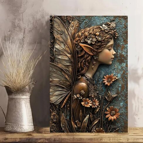Fairy Among Flowers Vintage Rustic Canvas Wall Art - 12x18in Unframed Poster- Home & Office Decor for Living Room, Bedroom, Kitchen & Cafe in Saudi Arabia