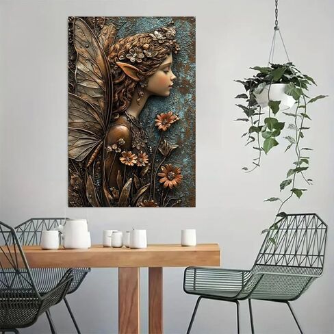 Fairy Among Flowers Vintage Rustic Canvas Wall Art - 12x18in Unframed Poster- Home & Office Decor for Living Room, Bedroom, Kitchen & Cafe in Saudi Arabia
