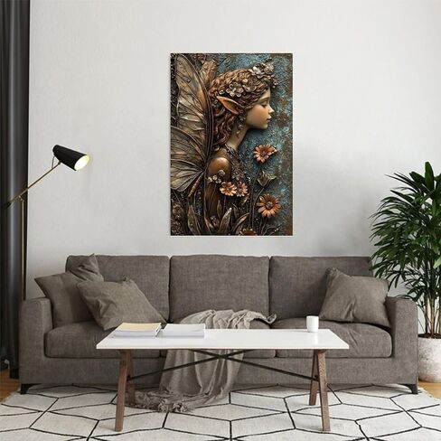 Fairy Among Flowers Vintage Rustic Canvas Wall Art - 12x18in Unframed Poster- Home & Office Decor for Living Room, Bedroom, Kitchen & Cafe in Saudi Arabia