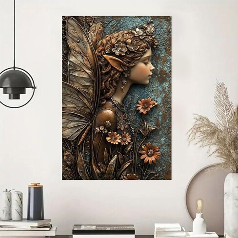 Fairy Among Flowers Vintage Rustic Canvas Wall Art - 12x18in Unframed Poster- Home & Office Decor for Living Room, Bedroom, Kitchen & Cafe in Saudi Arabia