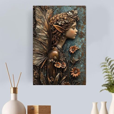 Fairy Among Flowers Vintage Rustic Canvas Wall Art - 12x18in Unframed Poster- Home & Office Decor for Living Room, Bedroom, Kitchen & Cafe in Saudi Arabia