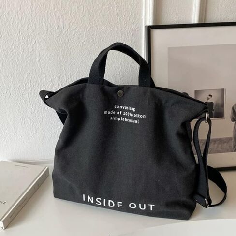 Large Capacity Tote Bag With Alphabet Print, Zipper Trendy Crossbody Shoulder Bag With Adjustable Strap, Women's Casual Handbag for Work, Travel, Shopping and Everyday Use, Black in Saudi Arabia