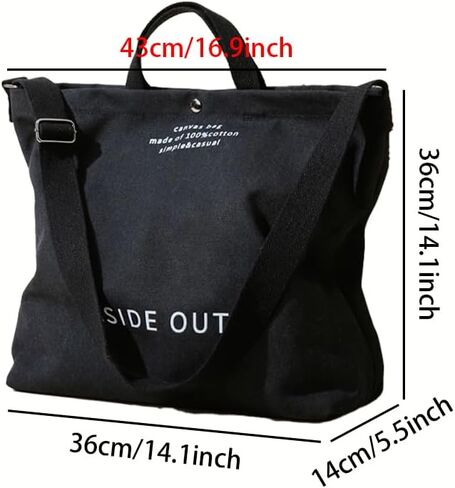 Large Capacity Tote Bag With Alphabet Print, Zipper Trendy Crossbody Shoulder Bag With Adjustable Strap, Women's Casual Handbag for Work, Travel, Shopping and Everyday Use, Black in Saudi Arabia
