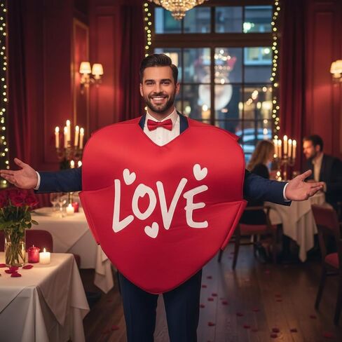 Qiknird Red Heart Costume Adult, Valentine Day Costume for Adult, Heart Outfit for Mothers Day Anniversary Cosplay Valentines, Funny Cosplay Halloween Outfit Accessory in Saudi Arabia