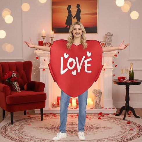 Qiknird Red Heart Costume Adult, Valentine Day Costume for Adult, Heart Outfit for Mothers Day Anniversary Cosplay Valentines, Funny Cosplay Halloween Outfit Accessory in Saudi Arabia