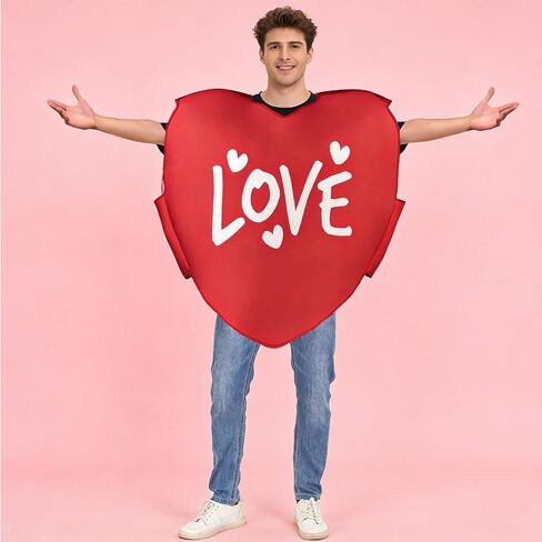 Qiknird Red Heart Costume Adult, Valentine Day Costume for Adult, Heart Outfit for Mothers Day Anniversary Cosplay Valentines, Funny Cosplay Halloween Outfit Accessory in Saudi Arabia