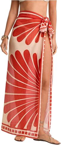 SweatyRocks Women's Sheer Sarong High Slit Swimsuit Coverups Floral Print Tie Side Beach Maxi Skirt in Saudi Arabia