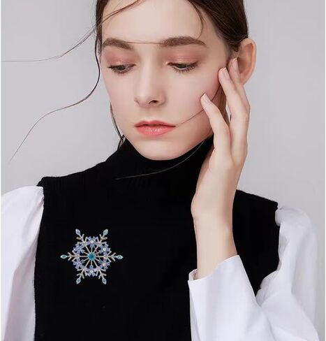 Christmas Blue Snowflake Brooch Pin for Women Dainty Rhinestone CZ Winter Flower Lapel Pins Christmas Snowflake Brooch Christmass Xmas New Year Gifts in Saudi Arabia