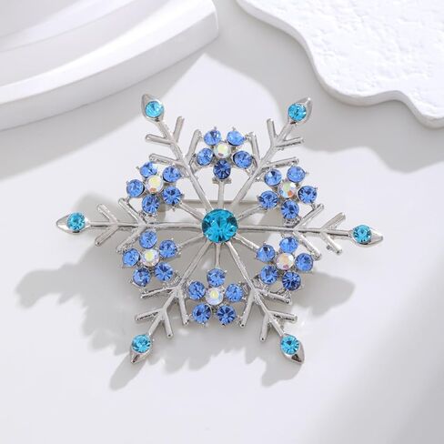 Christmas Blue Snowflake Brooch Pin for Women Dainty Rhinestone CZ Winter Flower Lapel Pins Christmas Snowflake Brooch Christmass Xmas New Year Gifts in Saudi Arabia