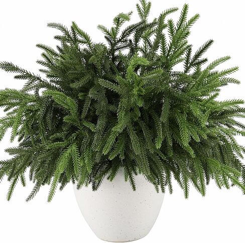 Wsorik 12Pcs Realistic Norfolk Pine Branches -18Inch Artificial Real Touch Christmas Pine Stems Picks Greenery Fake Cedar Pine Branch for Vase DIY Crafts, Xmas Indoor Outdoor Home Decor in Saudi Arabia
