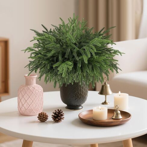 Wsorik 12Pcs Realistic Norfolk Pine Branches -18Inch Artificial Real Touch Christmas Pine Stems Picks Greenery Fake Cedar Pine Branch for Vase DIY Crafts, Xmas Indoor Outdoor Home Decor in Saudi Arabia