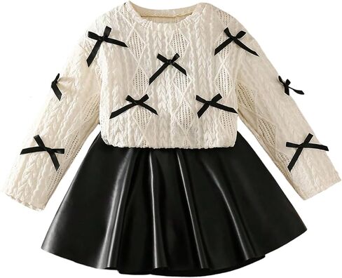 WDIRARA Girl's 2 Piece Outfit Bow Sweater Flare Aline Skirt Set Cute Outfits in Saudi Arabia
