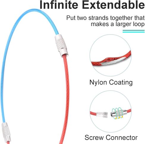 16pcs 6 inch Keychain Cable Screw Open 2mm Coated Steel Loops for Luggage Tags, Key Tags, Keyrings, Kitchen utensils(Multicolor) in Saudi Arabia