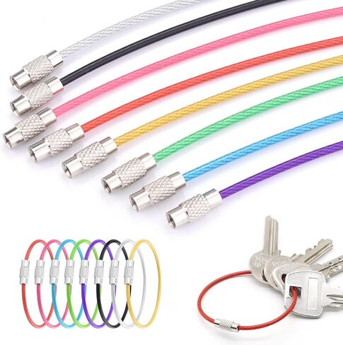 16pcs 6 inch Keychain Cable Screw Open 2mm Coated Steel Loops for Luggage Tags, Key Tags, Keyrings, Kitchen utensils(Multicolor) in Saudi Arabia