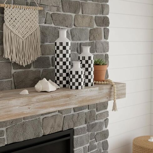 Black and White Ceramic Vase Set 3,Mid Century Modern Checkered Small Vases for Flower&Pampas Grass Centerpiece,Checkered Porcelain Vase for Dining Table Kitchen Tabletop Minimalist Decorative (Black) in Saudi Arabia