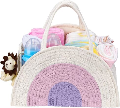 Baby Diaper Caddy Organizer, Baby Basket for Diapers and Baby Wipes, Newborn Essentials for Boys and Girls, Gift for Baby Shower,Rainbow Brown in Saudi Arabia