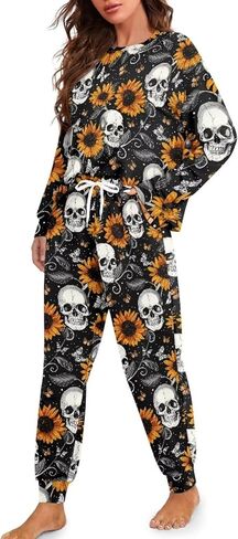 Daulesho Galaxy Women's 2 Piece Pajama Sets Halloween Pumpkin Long Sleeve Pants Loungewear Highland Cattle Matching Outfits in Saudi Arabia
