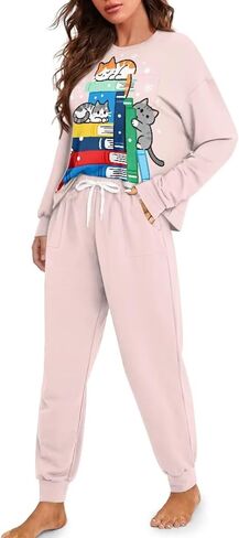 Daulesho Galaxy Women's 2 Piece Pajama Sets Halloween Pumpkin Long Sleeve Pants Loungewear Highland Cattle Matching Outfits in Saudi Arabia