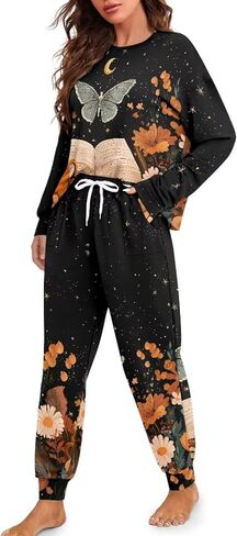 Daulesho Galaxy Women's 2 Piece Pajama Sets Halloween Pumpkin Long Sleeve Pants Loungewear Highland Cattle Matching Outfits in Saudi Arabia