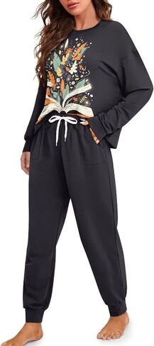 Daulesho Galaxy Women's 2 Piece Pajama Sets Halloween Pumpkin Long Sleeve Pants Loungewear Highland Cattle Matching Outfits in Saudi Arabia