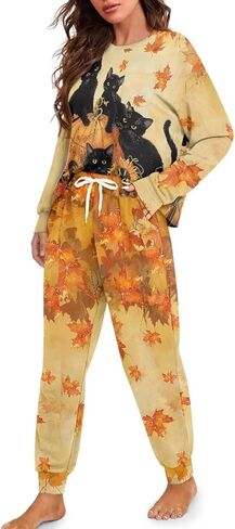 Daulesho Galaxy Women's 2 Piece Pajama Sets Halloween Pumpkin Long Sleeve Pants Loungewear Highland Cattle Matching Outfits in Saudi Arabia