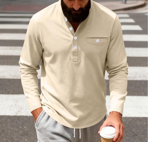 Men's Henley Shirts Long Sleeve Button T-Shirt Casual Classic Pullover Shirt with Pocket in Saudi Arabia