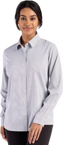 Cutter & Buck Skyline Epic Confidence Recycled Pinstripe Womens Long Sleeve Dress Shirt in Saudi Arabia