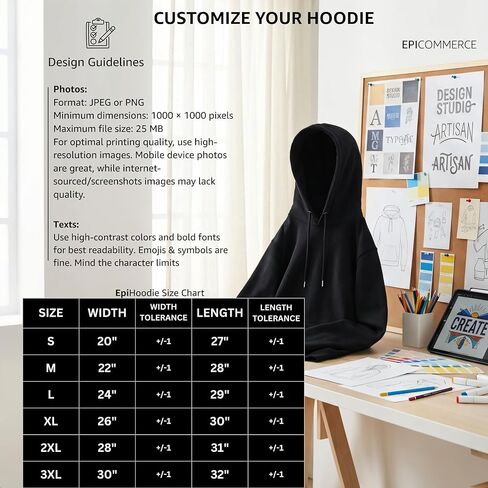 EpiHoodie هوديي مخصص صمم بنفسك - أضف صورة نصية تخصيص الجزء الأمامي والخلفي، هوديي مخصص للرجال والنساء للجنسين كلاسيكي، مزيج من القطن خفيف الوزن وسميك وناعم in Kuwait