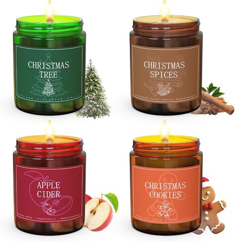 Christmas Candle Set,4Pack Scented Candles Holiday Candle Gifts,Soy Wax Candles Home Christmas Decoration, Xmas Gift Candle for Women and Men - Scents of Christmas EVE Gifts in Saudi Arabia