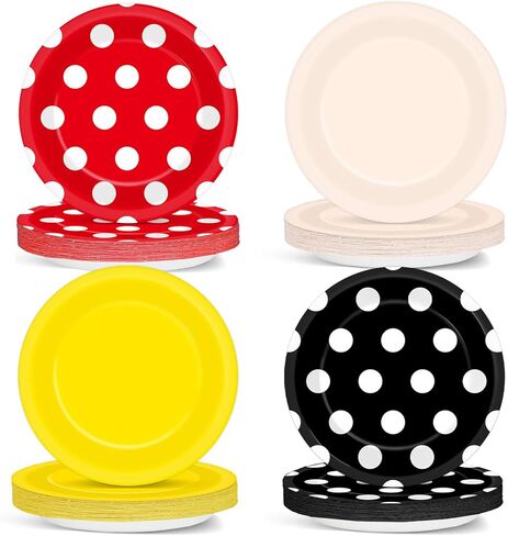 48 PCS Pink Mouse Birthday Party Supplies Cartoon Mouse Paper Paper 7 inch Mouse Mouse Pink Black White Polka Dot Discipable Plates for Girls Kids Pink Mouse Birthday Decorations in Kuwait
