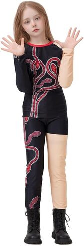 Janoudou Girls sparkle Two-Piece Costume Black and Gold Two-Tone Design with Red Snake Rhinestone Pattern Halloween Costume in Saudi Arabia
