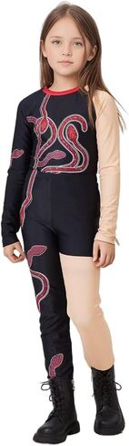 Janoudou Girls sparkle Two-Piece Costume Black and Gold Two-Tone Design with Red Snake Rhinestone Pattern Halloween Costume in Saudi Arabia