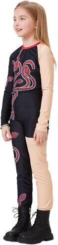 Janoudou Girls sparkle Two-Piece Costume Black and Gold Two-Tone Design with Red Snake Rhinestone Pattern Halloween Costume in Saudi Arabia