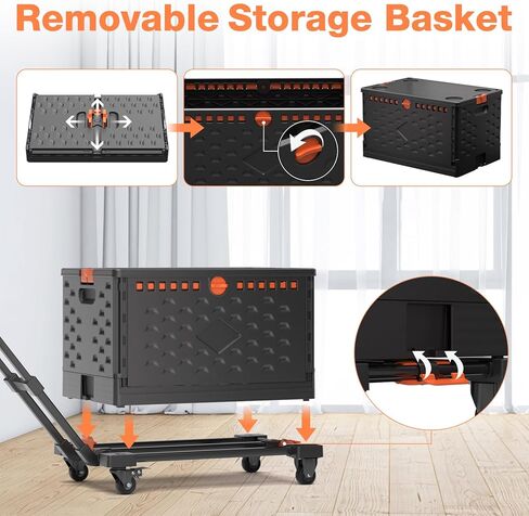 Folding Hand Truck, 500 LB Heavy Duty Luggage Cart, Portable Utility Dolly Platform Cart with Retractable Handle & 6 Wheels & 2 Elastic Ropes for Luggage, Moving, Travel, Shopping, Office Use in Saudi Arabia