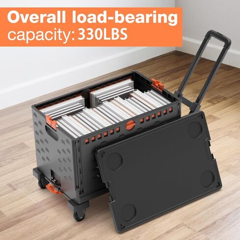 Folding Hand Truck, 500 LB Heavy Duty Luggage Cart, Portable Utility Dolly Platform Cart with Retractable Handle & 6 Wheels & 2 Elastic Ropes for Luggage, Moving, Travel, Shopping, Office Use in Saudi Arabia