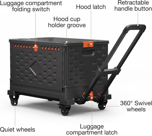 Folding Hand Truck, 500 LB Heavy Duty Luggage Cart, Portable Utility Dolly Platform Cart with Retractable Handle & 6 Wheels & 2 Elastic Ropes for Luggage, Moving, Travel, Shopping, Office Use in Saudi Arabia