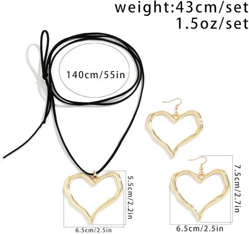 WLL Y2K Big Heart Necklace Earrings Set for Women Chunky Large Heart Statement Necklace Trendy Hollow Heart Dangle Earrings Jewelry in Saudi Arabia
