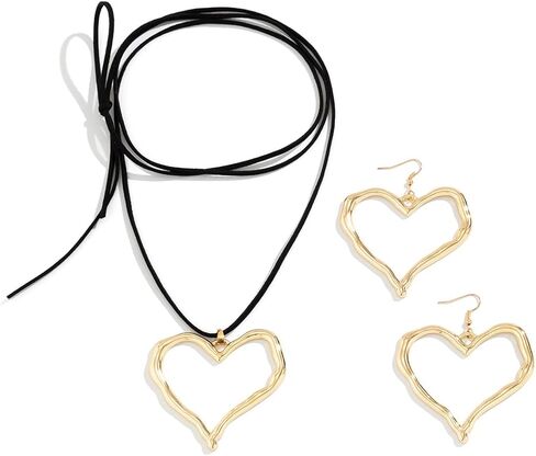 WLL Y2K Big Heart Necklace Earrings Set for Women Chunky Large Heart Statement Necklace Trendy Hollow Heart Dangle Earrings Jewelry in Saudi Arabia