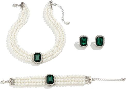 CRUSH CR Crystal Choker Necklace for Women Earring Necklace&Bracelet Set Fashion Gemstone Pearl Necklace for Party and Wedding in Saudi Arabia