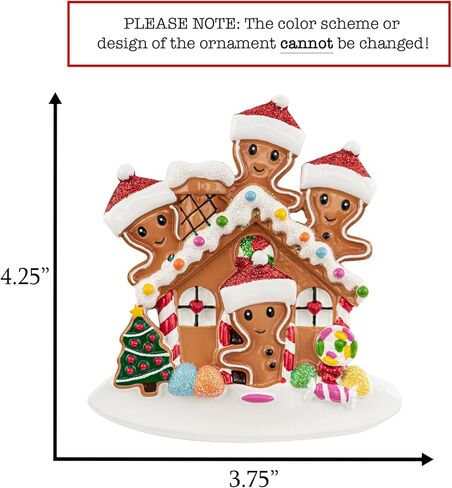 UniqXmas عائلة بيت خبز الزنجبيل المخصصة المكونة من 4 أفراد زينة عيد الميلاد 2025 | زينة شجرة عيد الميلاد حسب الطلب | عيد الميلاد الأول كعائلة مكونة من أربعة أفراد في تذكار New Sweet Home - الاسم والسنة المخصصان in Kuwait
