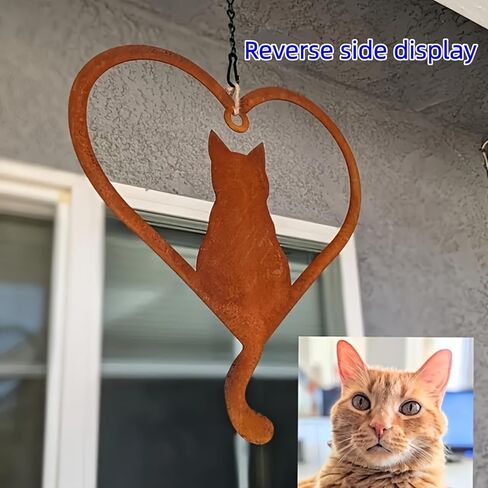 Rustic Cat Heart Silhouette Metal Hanging Ornaments - 6Inch/15cm Rust Art Cat Sign, Whimsical Memorial Gift for Feline Enthusiasts | Indoor & Outdoor Home Decor for Living Room, Bedroom, Patio in Saudi Arabia
