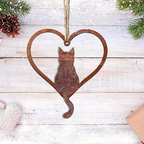 Rustic Cat Heart Silhouette Metal Hanging Ornaments - 6Inch/15cm Rust Art Cat Sign, Whimsical Memorial Gift for Feline Enthusiasts | Indoor & Outdoor Home Decor for Living Room, Bedroom, Patio in Saudi Arabia