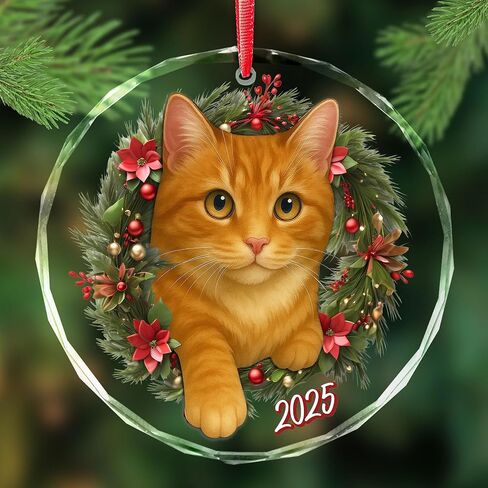 Tuxedo Cat Christmas Ornament - 2025 Cat Ornaments for Christmas Tree - Black and White Tuxedo Lover Gifts for Women, Men - Funny Decor Pet Glass Ornament in Saudi Arabia