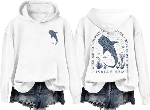 CLOFDIR Whale Shark Hoodie Shark Sweatshirt Christian Shirts for Women Men When You Go Through Deep Waters Hoodie in Saudi Arabia